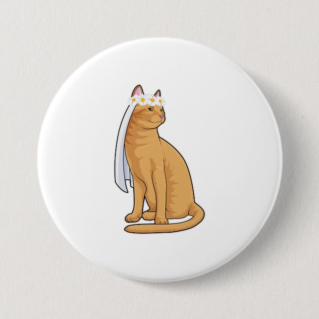 Badge Rond 7,6 Cm Chat comme mariée voilée (Devant)