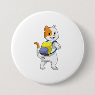 Badge Rond 7,6 Cm Chat comme randonneur avec sac à dos