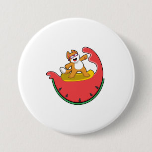 Badge Rond 7,6 Cm Chat comme surfer avec Watermelon