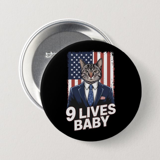 Badge Rond 7,6 Cm Chat dans une suite avec la coiffure Trump Drapeau (Devant & derrière)