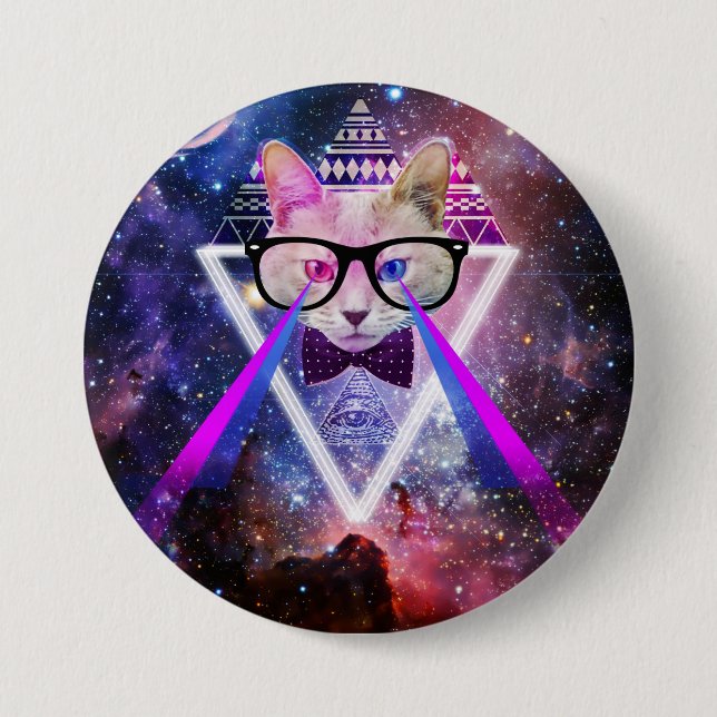 Badge Rond 7,6 Cm Chat de galaxie de hippie (Devant)