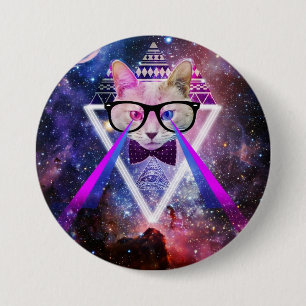Badge Rond 7,6 Cm Chat de galaxie de hippie