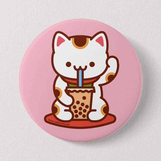 Badge Rond 7,6 Cm Chat drôle - Bouton - MANEKI-NEKO BOBA KIT-THÉ (Devant)