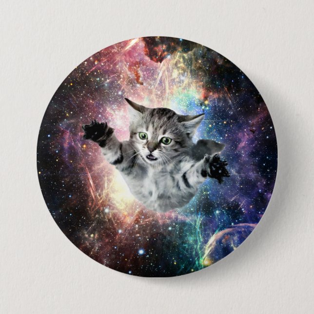 Badge Rond 7,6 Cm Chat drôle dans l'espace (Devant)