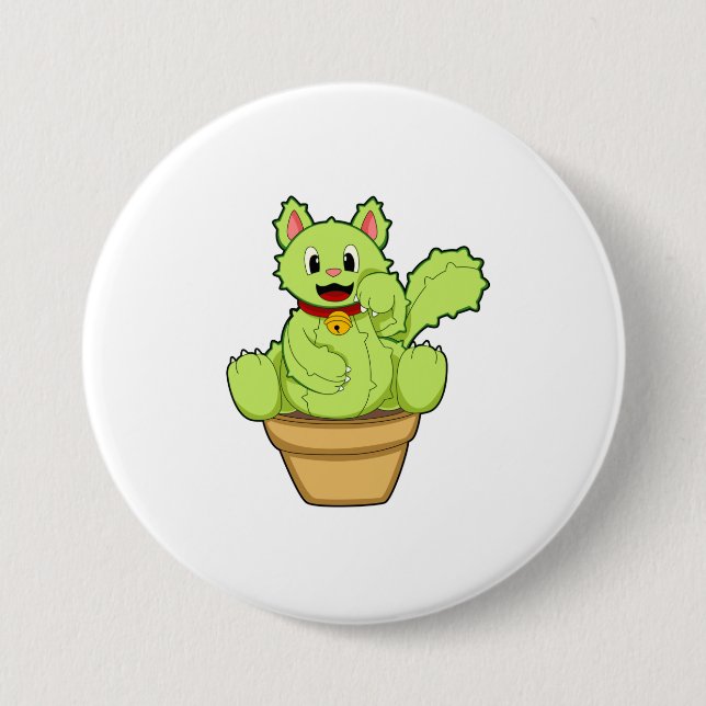 Badge Rond 7,6 Cm Chat en cactus (Devant)