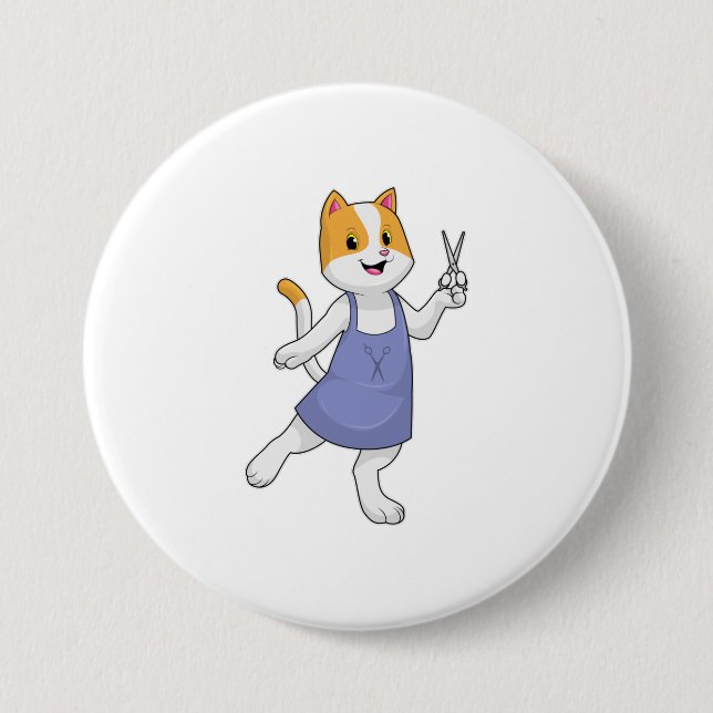 Badge Rond 7,6 Cm Chat en coiffeur avec ciseaux (Devant)