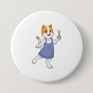 Badge Rond 7,6 Cm Chat en coiffeur avec ciseaux