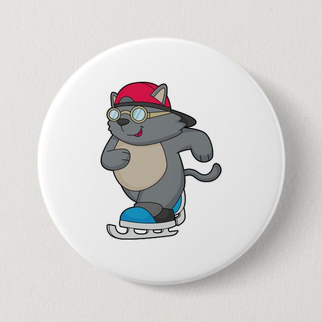 Badge Rond 7,6 Cm Chat en patinage sur glace avec patins sur glace (Devant)