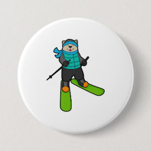 Badge Rond 7,6 Cm Chat en Skier avec Ski