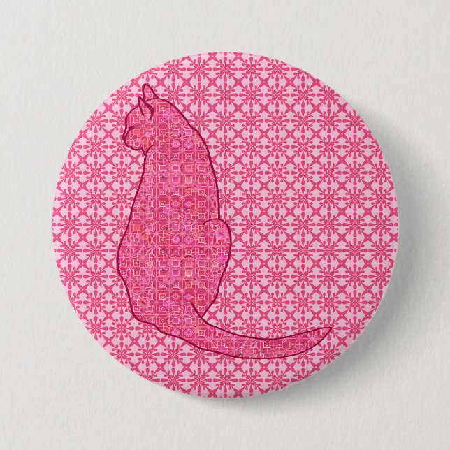 Badge Rond 7,6 Cm Chat japonais - Fuchsia Pink Batik (Devant)