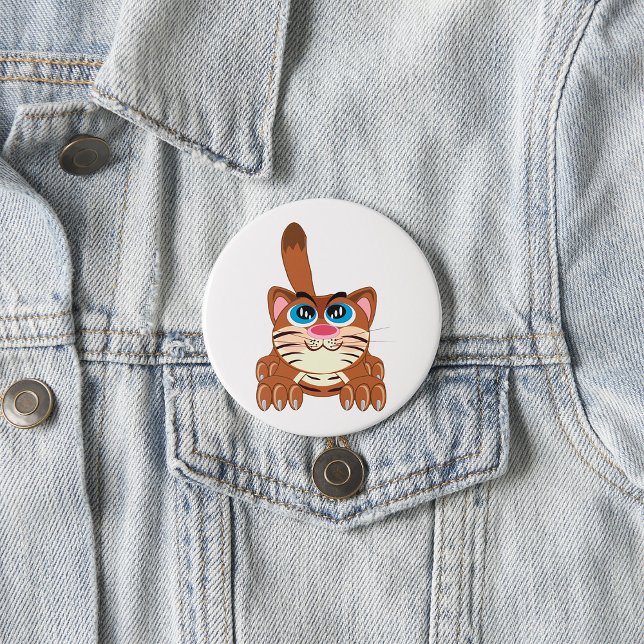 Badge Rond 7,6 Cm Chat jouant avec Big Blue yeux amusant Whimsical K (Créateur téléchargé)