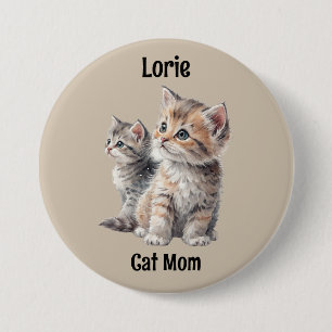 Badge Rond 7,6 Cm Chat Maman Cute Kitten Aquarelle "Nom/ID" Design