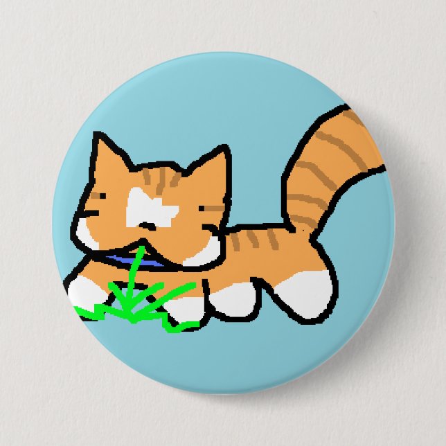Badge Rond 7,6 Cm Chat mangeant de l'herbe (Devant)