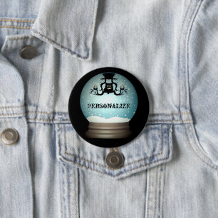 Badge Rond 7,6 Cm Chat noir tombant lustre globe de neige d'automne