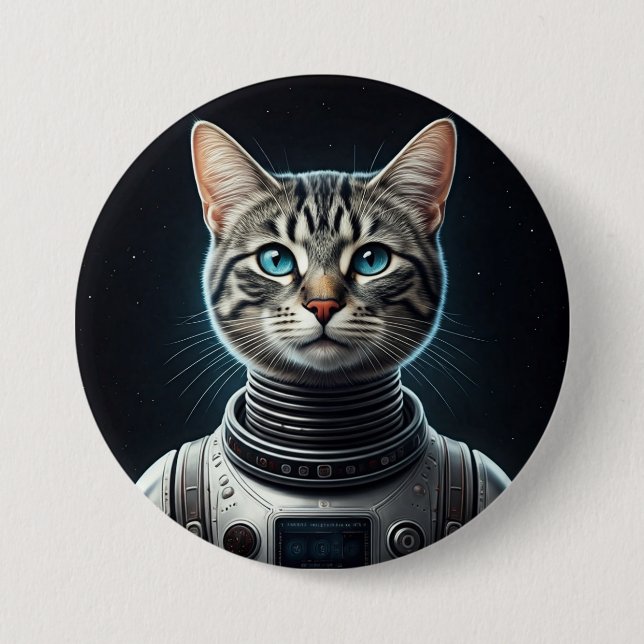 Badge Rond 7,6 Cm Chat spatial (Devant)
