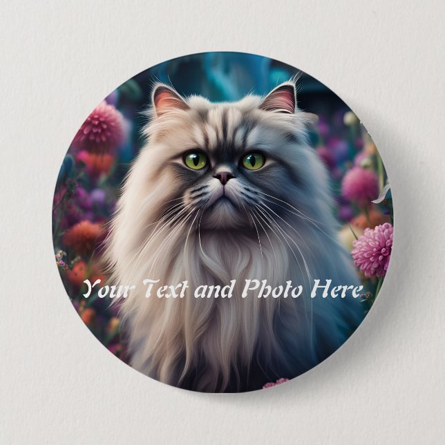 Badge Rond 7,6 Cm Chat sur un bouton personnalisé, ajouter une photo (Devant)