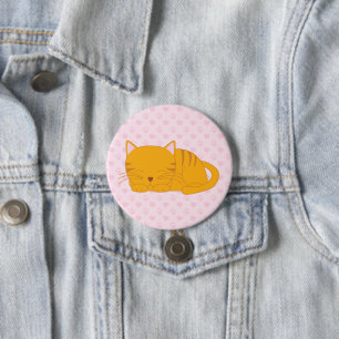 Badge Rond 7,6 Cm Chat Tabby Orange Dormant