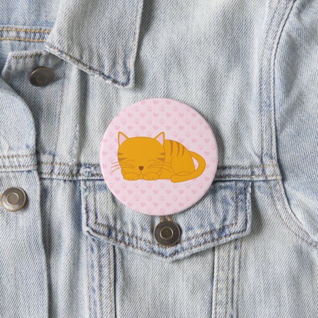 Badge Rond 7,6 Cm Chat Tabby Orange Dormant (En situation)