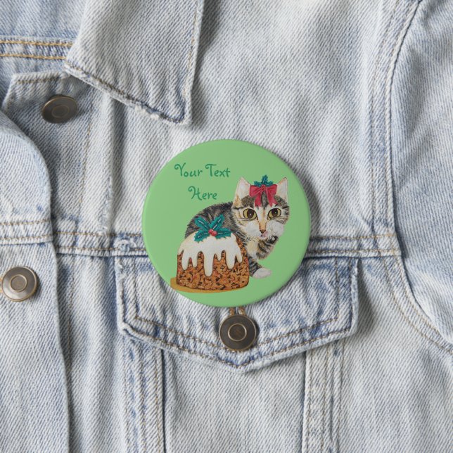 Badge Rond 7,6 Cm chaton gris tabby lécher pattes noël (En situation)