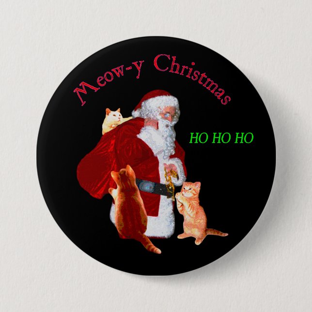 Badge Rond 7,6 Cm Chats et Père Noël (Devant)