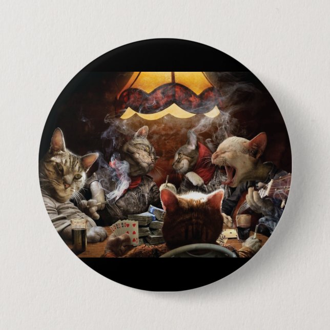 Badge Rond 7,6 Cm Chats jouant au poker (Devant)