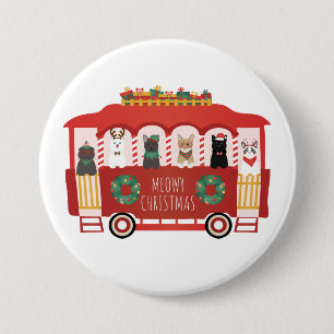 Badge Rond 7,6 Cm Chats Noël Trolly Meowy Noël