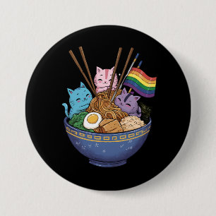 Badge Rond 7,6 Cm Chats Ramen Drapeau Arc-en-ciel Anime Mois de la f