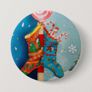 Badge Rond 7,6 Cm Chaussettes de Noël