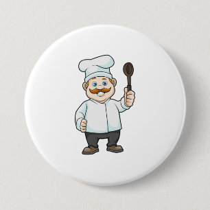 Badge Rond 7,6 Cm Chef avec casquette et cuillère à soupe du chef