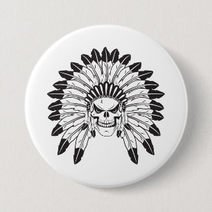 Badge Rond 7,6 Cm Chef indien du crâne