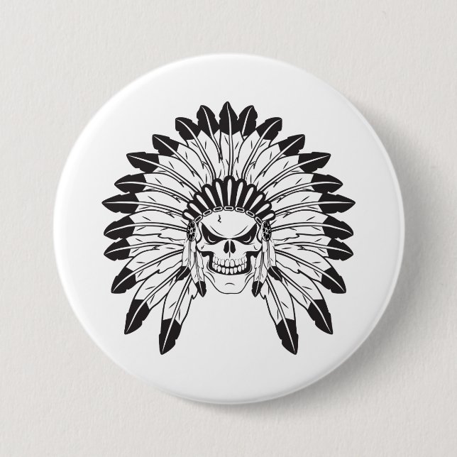 Badge Rond 7,6 Cm Chef indien du crâne (Devant)