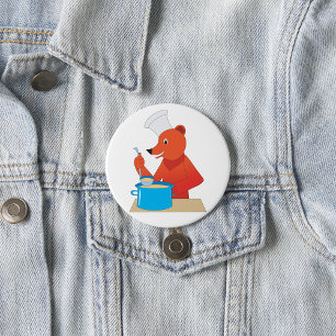 Badge Rond 7,6 Cm Chef Ours Cuisine Soupe Amusant Animal cuisine