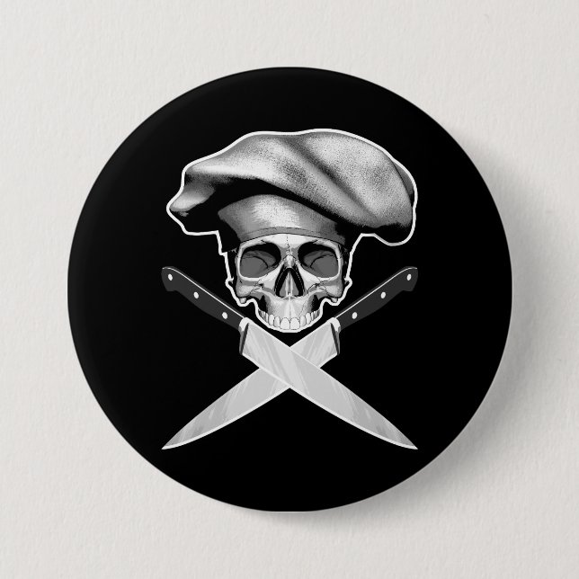 Badge Rond 7,6 Cm Chef Skull n Knives (Devant)