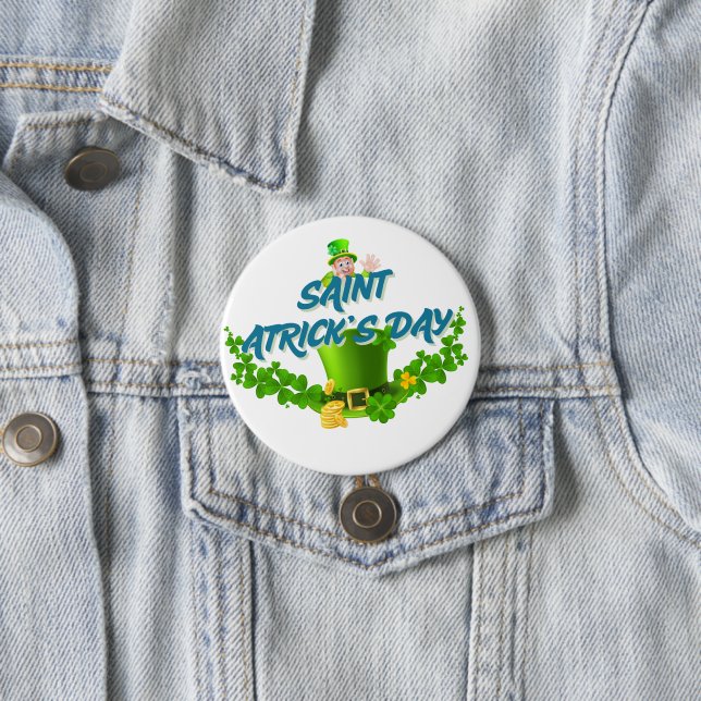 Badge Rond 7,6 Cm Chemise de la Saint-Patrick – Chapeau de lutin cha (En situation)