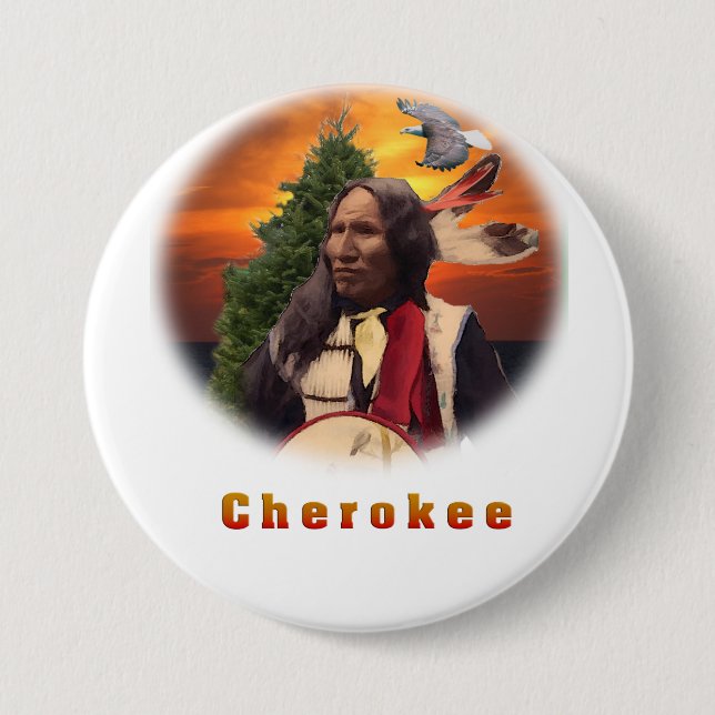 Badge Rond 7,6 Cm Cherokee Indian (Devant)