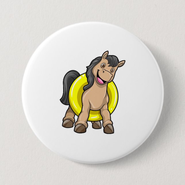 Badge Rond 7,6 Cm Cheval à la plage avec anneau de natation (Devant)