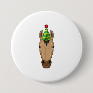 Badge Rond 7,6 Cm Cheval avec casquette de fête