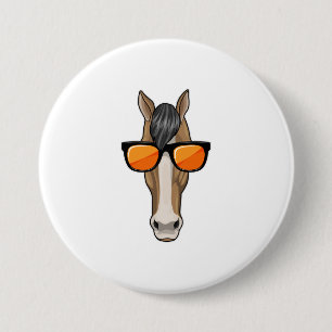 Badge Rond 7,6 Cm Cheval avec lunettes de soleil