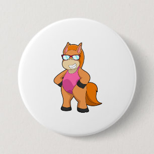 Badge Rond 7,6 Cm Cheval avec lunettes de soleil