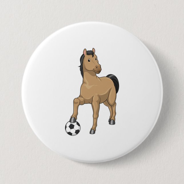 Badge Rond 7,6 Cm Cheval comme joueur de football avec Soccer (Devant)