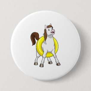 Badge Rond 7,6 Cm Cheval comme nageur avec Lifebouy