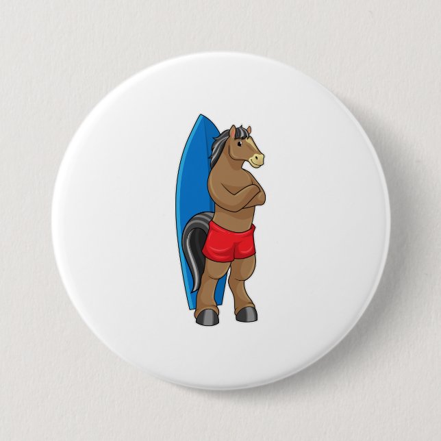 Badge Rond 7,6 Cm Cheval comme Surfer avec Surfboard (Devant)