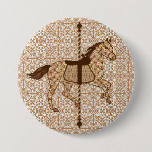 Badge Rond 7,6 Cm Cheval de carrousel - Chocolat Brown et Tan