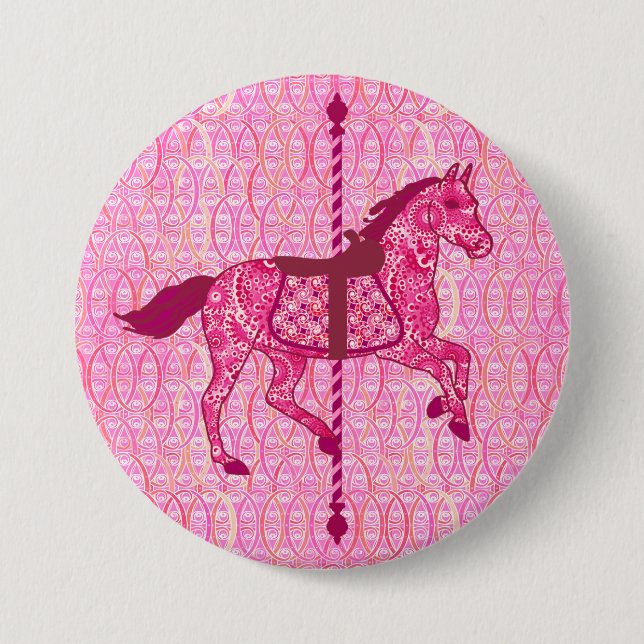 Badge Rond 7,6 Cm Cheval de carrousel - Fuchsia rose (Devant)