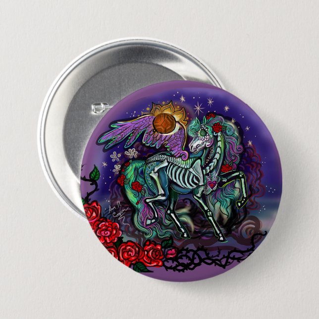 Badge Rond 7,6 Cm Cheval Día de Muertos (Devant & derrière)