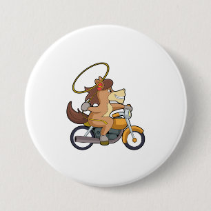 Badge Rond 7,6 Cm Cheval en Cowboy avec Lasso & Motorcycle