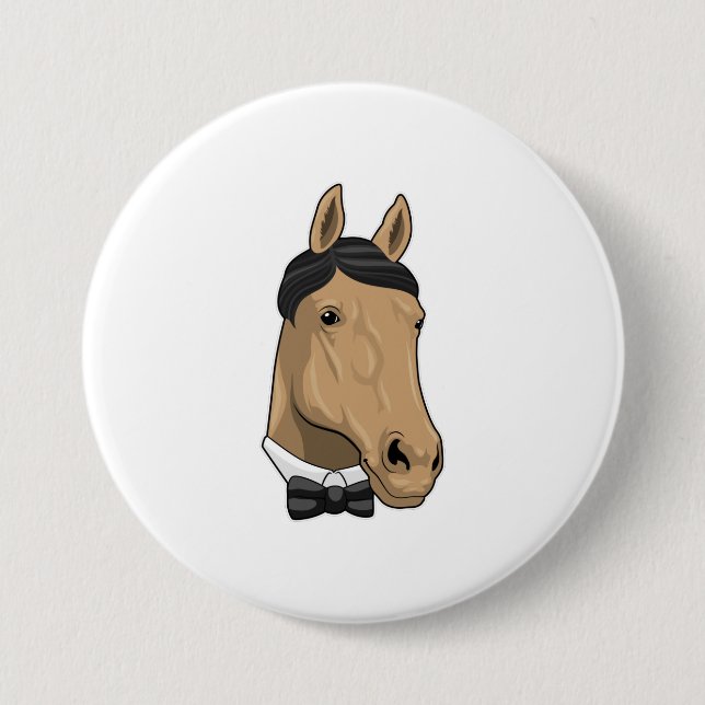 Badge Rond 7,6 Cm Cheval en Gentleman avec cravate de Bow (Devant)
