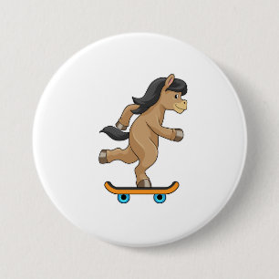 Badge Rond 7,6 Cm Cheval en Patinage avec Skateboard