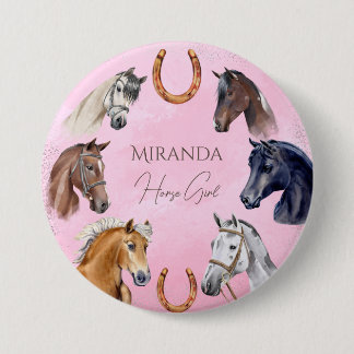 Badge Rond 7,6 Cm Chevaux équestre élégante fête d'anniversaire fave