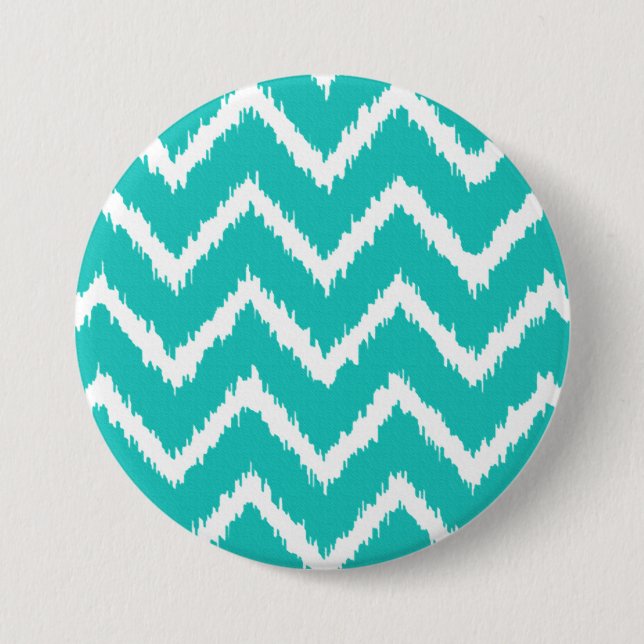 Badge Rond 7,6 Cm Chevrons d'Ikat - turquoise et blanc (Devant)